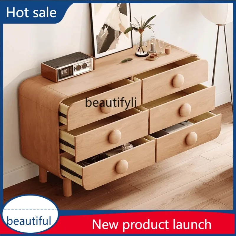 

Y029 Wabi Sandy Wind Solid Wood Dining Side Cabinet Living Room Against the Wall Bucket Cabinet Storage Locker Log Wind Locker