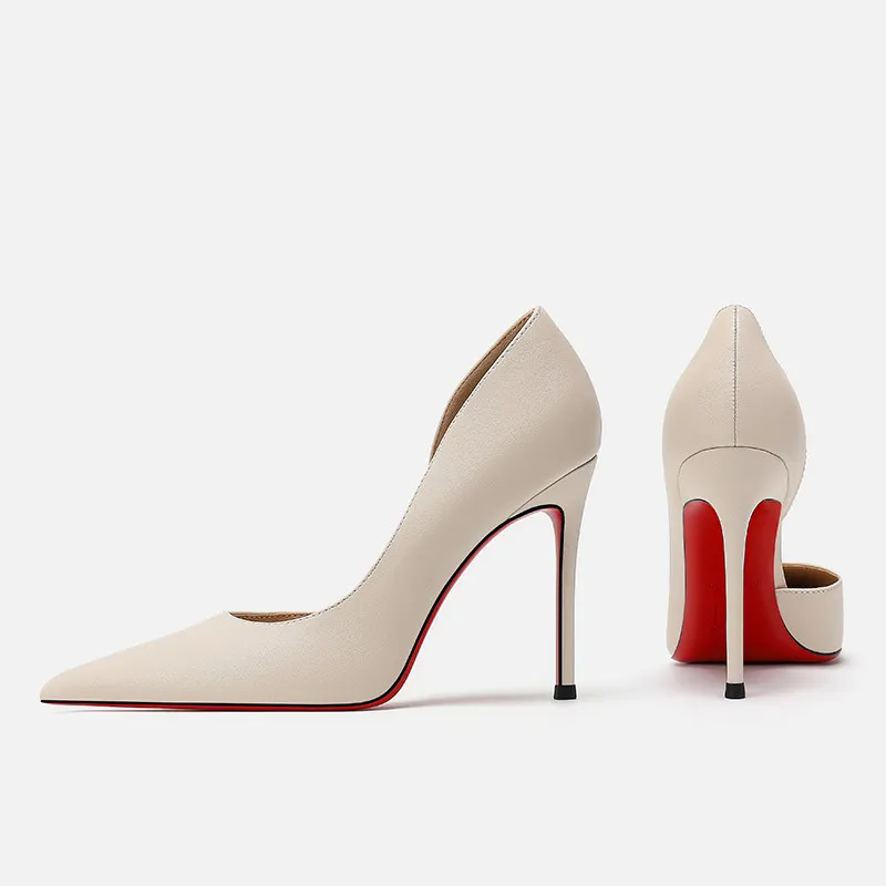 

Туфли из овчины, красные женские туфли на высоком каблуке с боковой стороны, на тонком каблуке, черные, элитные, с острым носком, Frenchchelegantsexy, телесный, мелкий м