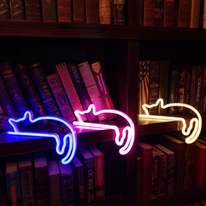 

‌LED Neon Cat Sign Wall Decor - Aesthetic Room Lighting for Gaming Bedroom Dimmable Atmosphere Light, USB Powered & Flicker-Free
