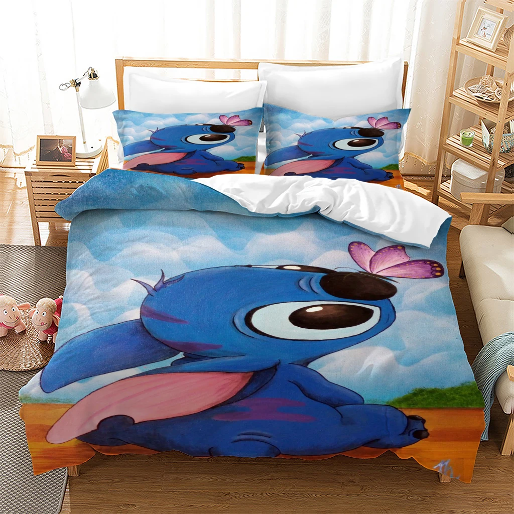 Stitch Disney  Bedding Set, suitable for children and adults, 3-piece 1-quilt blanket  polyester 3D printed