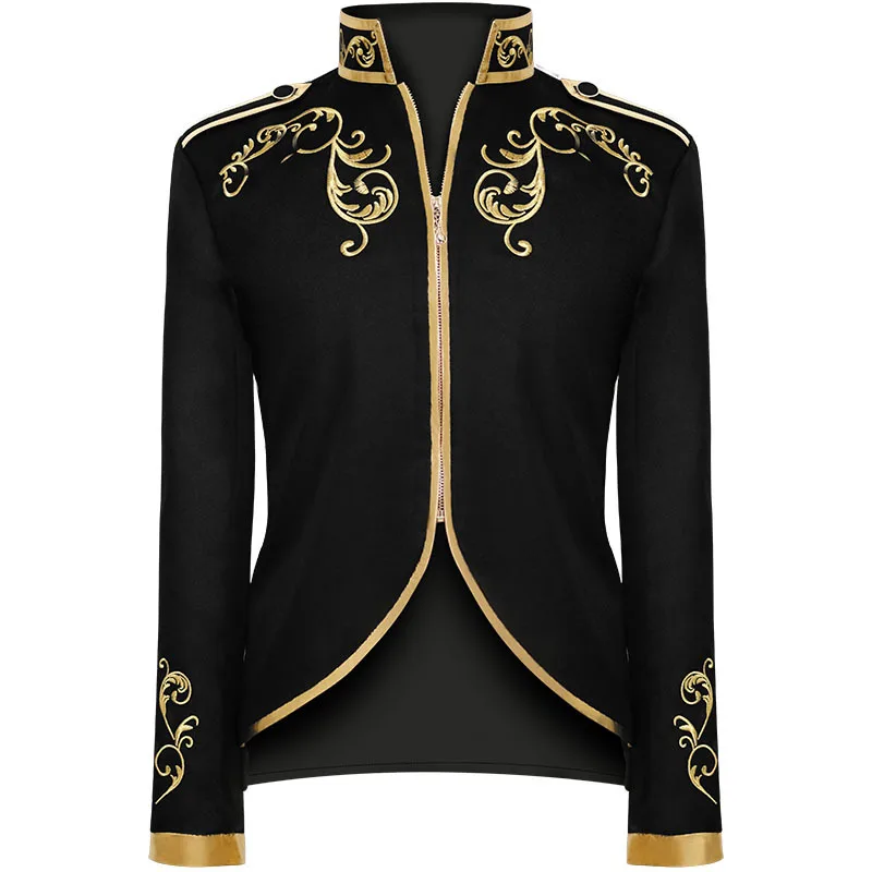 Men Prince Charming Costume Palace Prince Blue Jacket Suit Court Uniform Medieval Gothic Jackets Halloween Party Stage Clothing