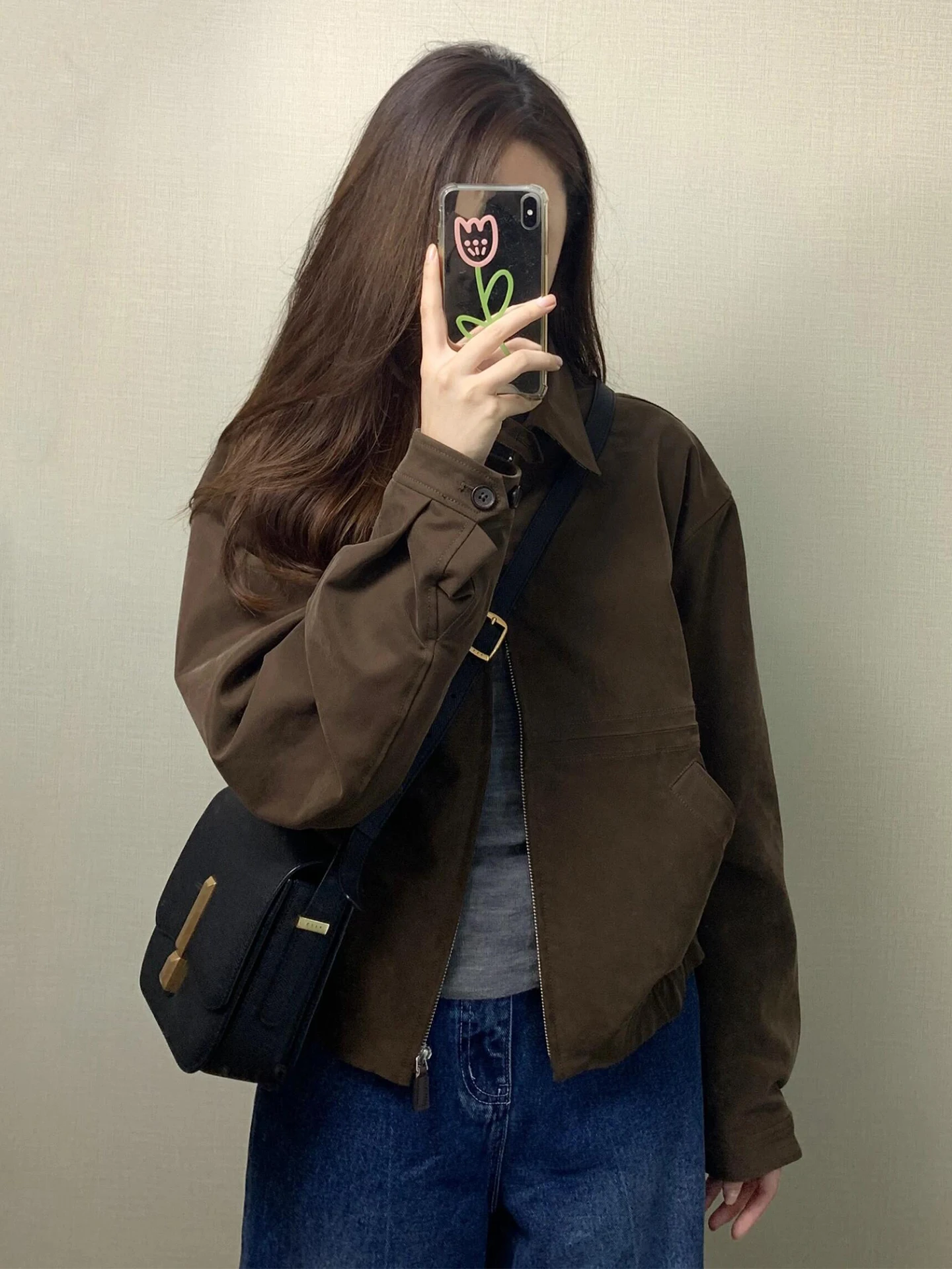 American Sle Pelle scamosciata Jaet Donna Autunno Inverno Nuovo design Colletto ribaltabile Capispalla Trendy ort Cappotto Retro Sle Chiusura con cerniera