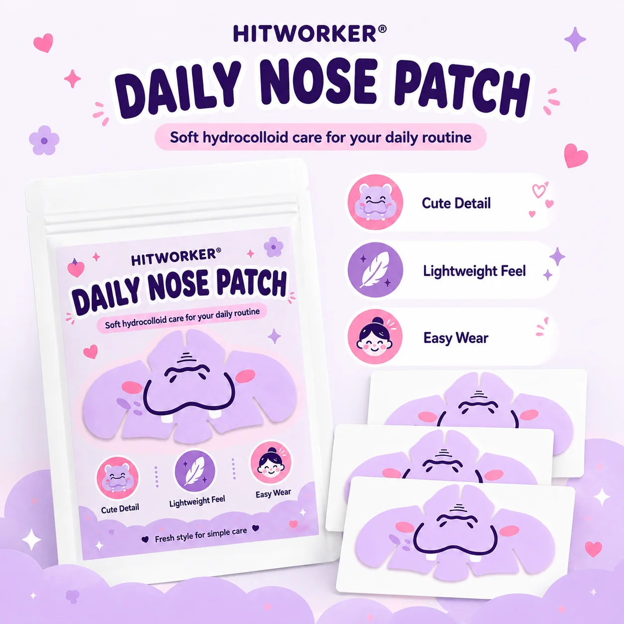 5PCS Cartoon Blackhead Nose Strips, Cute Hippopotamus-Pattern Pore Cleansing Patches with Easy-Peel Design