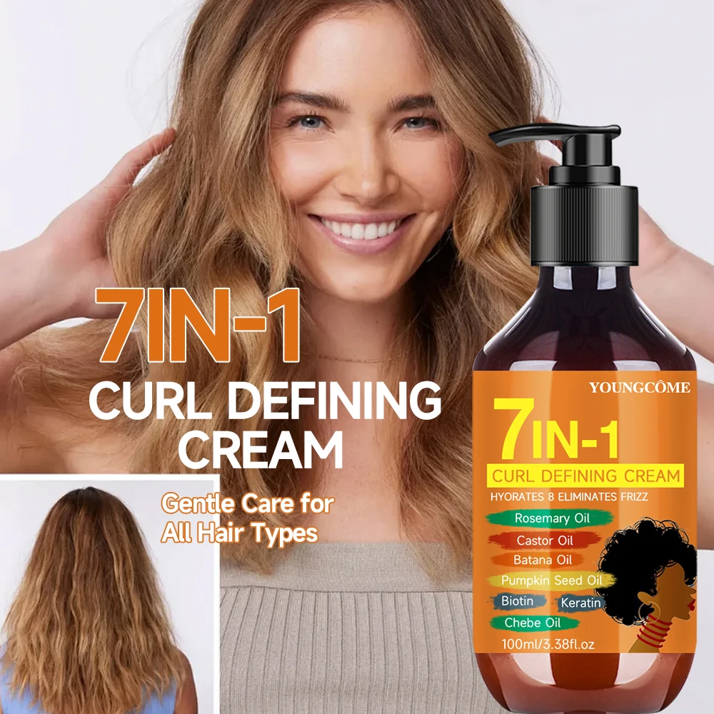 YOUNGCOME 7-IN-1 Curl Defining Cream- Defines Curls, Tames Frizz, Adds Smoothness and Texture for Curly and Wavy Hair