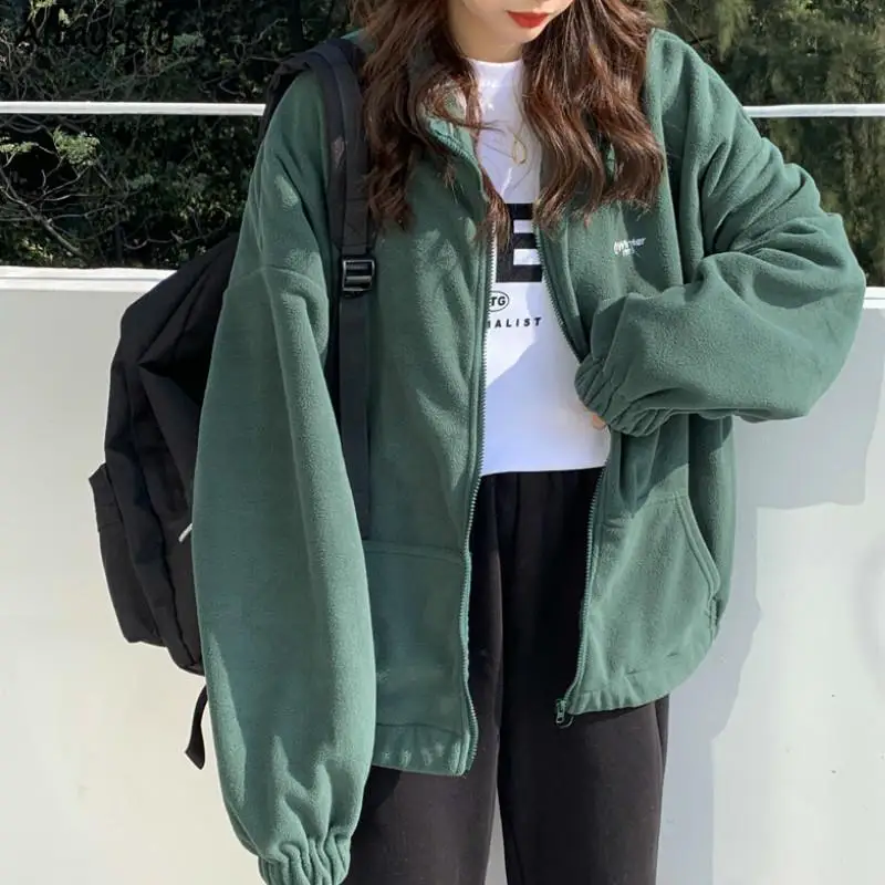 

Hoodies Women Zip-up Turn-down Collar Printed Pocket Long Sleeve Korean Style New Trendy Casual Harajuku Womens Daily