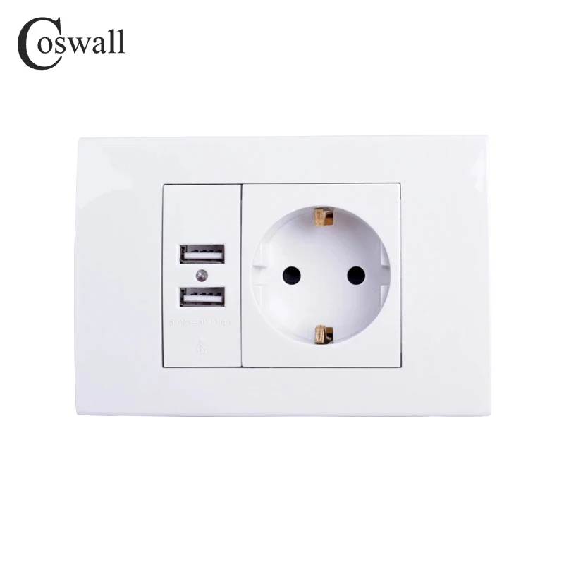 Coswall Wall Power Brazil Socket Plug Universal 5 Hole Electrical Outlet With 2100mA Dual USB Charge Port for Mobile Switched