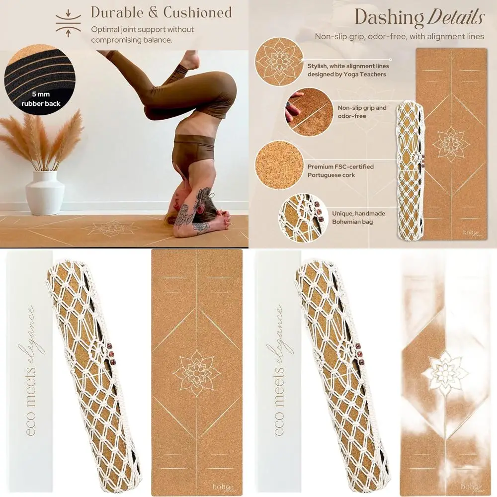 

Large 72x26 Premium Cork Yoga Mat - 5mm Thick, Non-Slip, Eco-Friendly, with Alignment Lines & Boho Bag