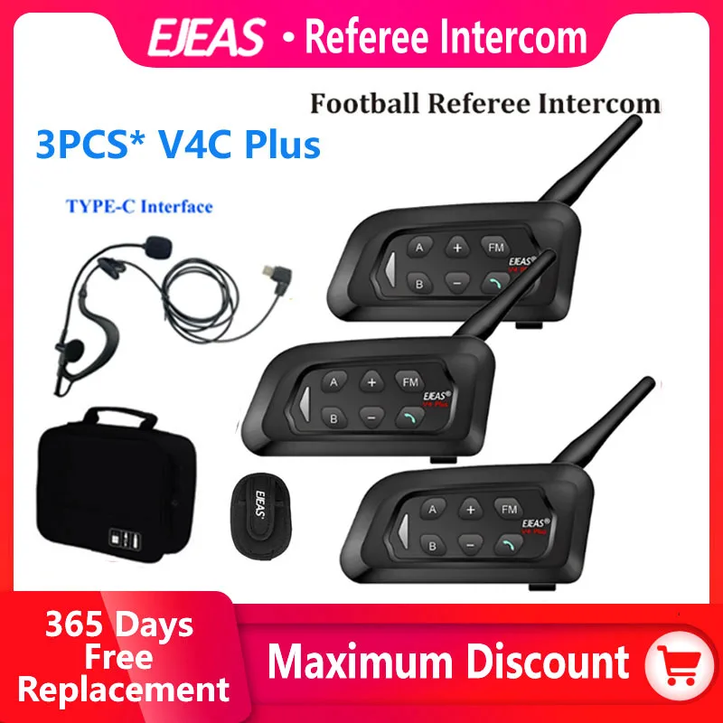 EJEAS V4C Plus 1500M Full Duplex Bluetooth Headphone Soccer Conference Interphone3 Users Football Referee Intercom Headset