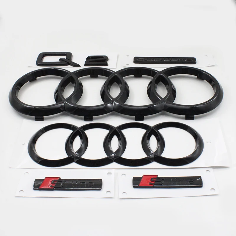ABS 4Ring Logo 285mm 202mm Car Hood Front Bonnet Grill Rear Trunk Emblem Badge Sticker For Audi S Line Q2 2016-2018 Accessories