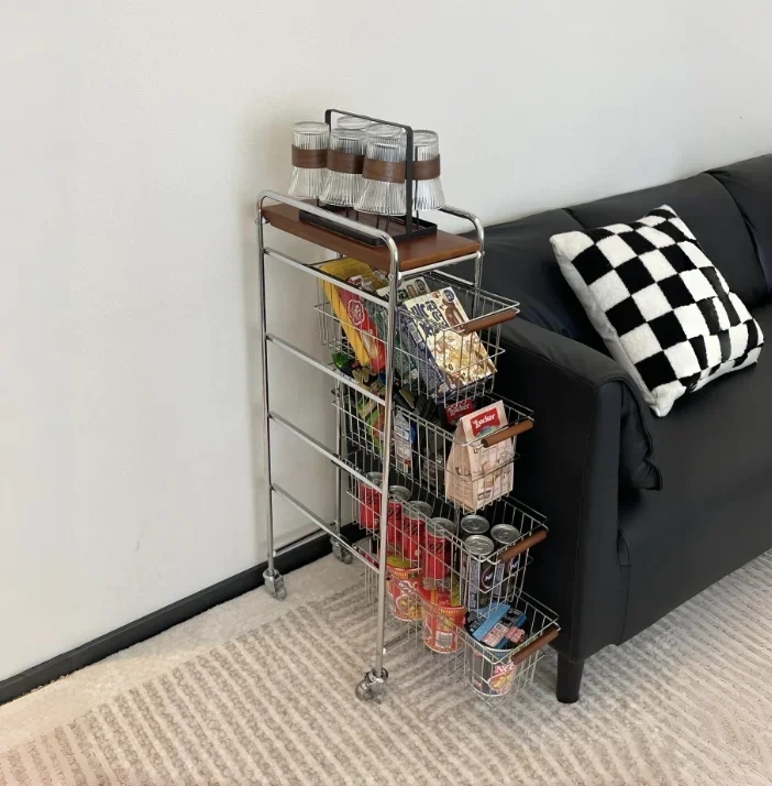 5-Tier Stainless Steel Pull-out Storage Rack Movable Kitchen Gap Shelf Slim Slit Standing Type Organizer For Living Room