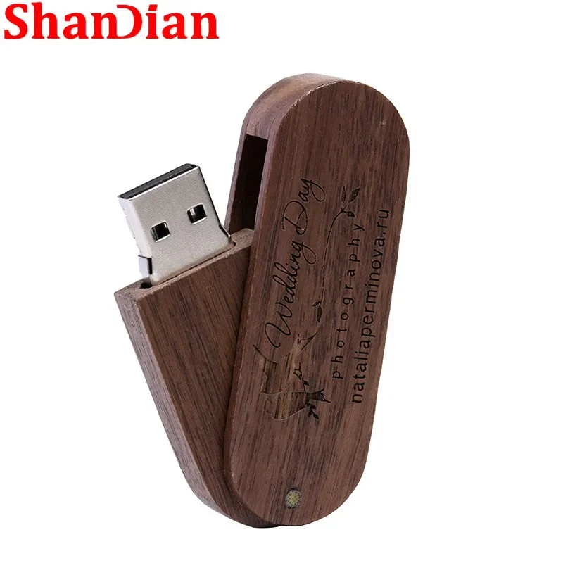 Free Custom Logo Wooden USB 2.0 Flash Drive Portable Photography Gift Pen Drive Real Capacity With Key Chain Memory Stick 64GB