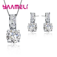 925 Sterling Silver Color Bridal Jewelry Set Classic Cubic Zircon Crystal Pendant Necklace Stud Earrings for Women Girls Gift 2