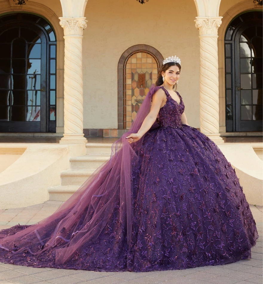 

Lorencia Purple Quinceanera Dresses Ball Gown Sequins Beaded Lace Sparkle Mexican Sweet 16 Dresses Vestido De 15 Anos YQD151