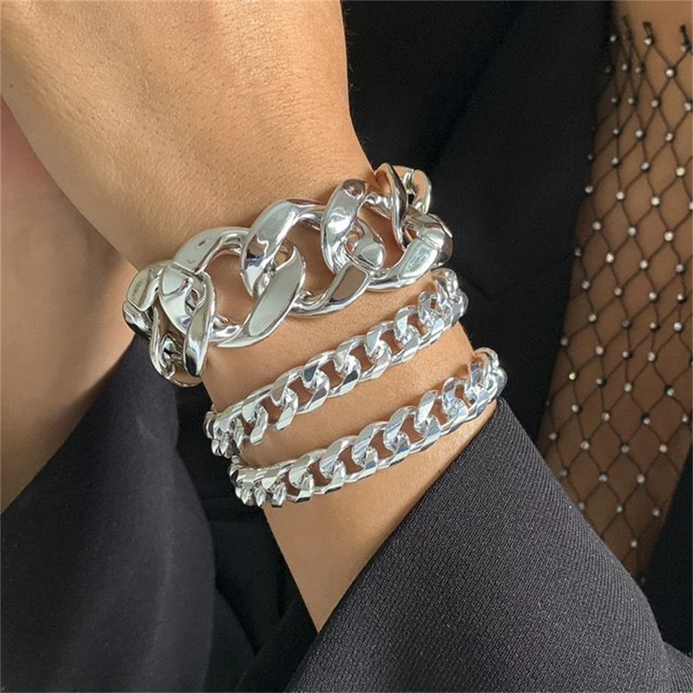 Punk Exaggerated Metal Geometric Hollowed Out Bracelet Fashion Trend thick Chain Single Layer Bracelet