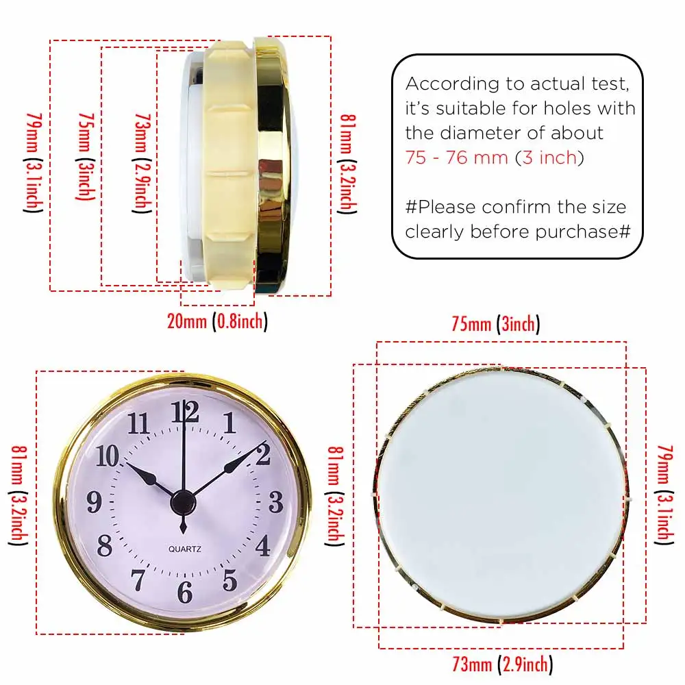 MCDFL Table Clock Insert Watch Faces for Crafts Battery Operated Desk Assessories Bedside Decoration Replacement 81mm 3.2inch