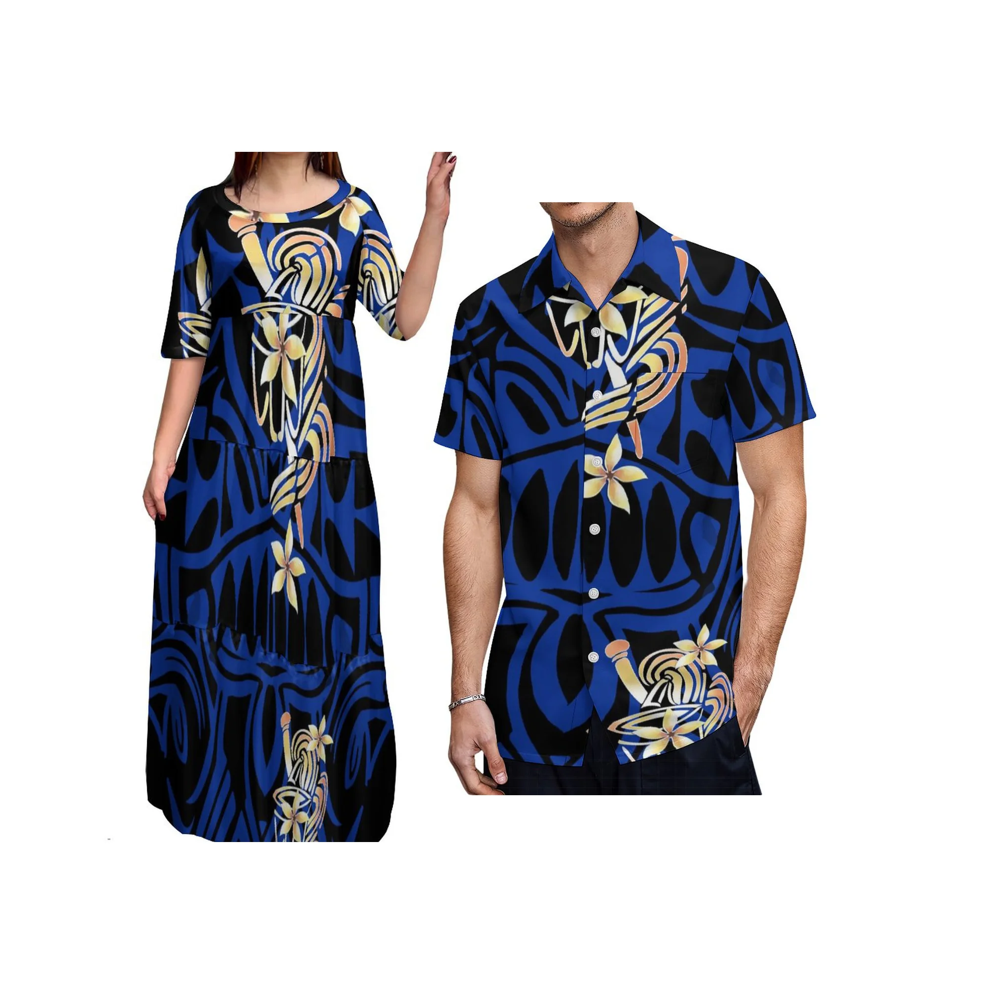 

Wholesale Custom Big Size Round neck Party Dress Polynesian Tribal Design Middle Sleeve Dress