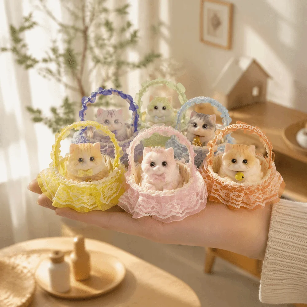 Simulation Cat Cat Squeeze Toy with Flower Basket Slow Rebound Cat Fidget Toy Slow Rising Soft Cat Squishy Toy Home Decor