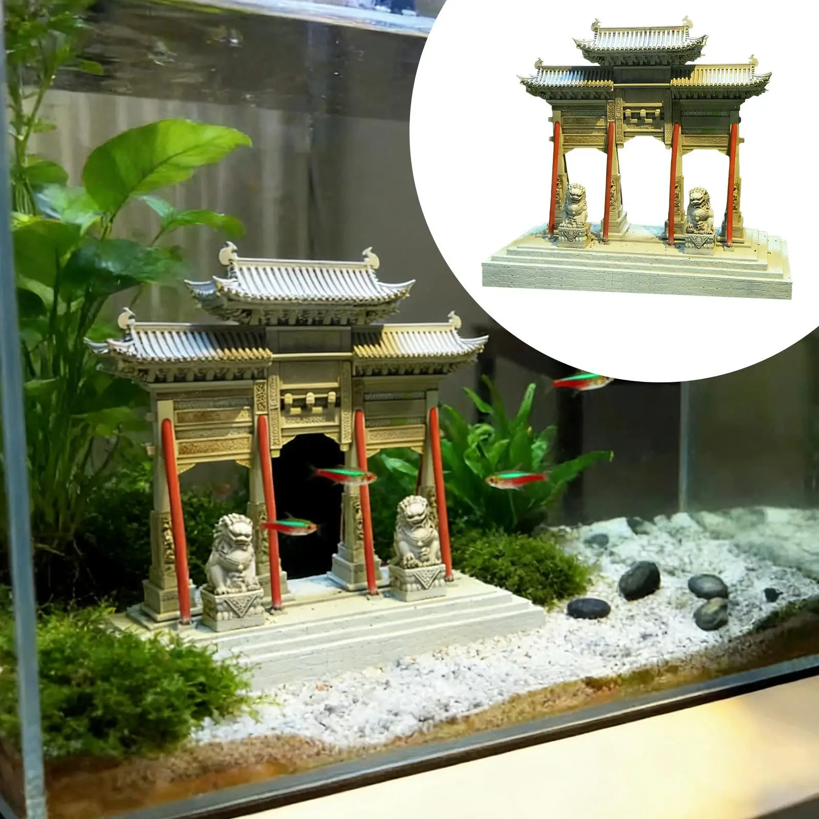 

Resin Fish Tank Archway Sculpture Lifelike Pavilion Accessories for Aquariums and Fish Bowls Home Underwater Decor