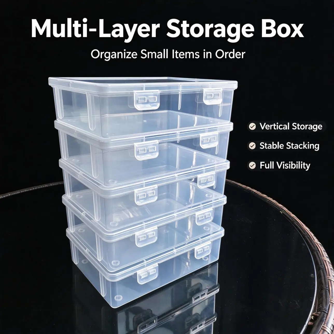 Clear Plastic Storage Box Double Buckle Stackable Organizer Case for Stationery Pencils Jewelry Hair Clips Small Craft Hardware
