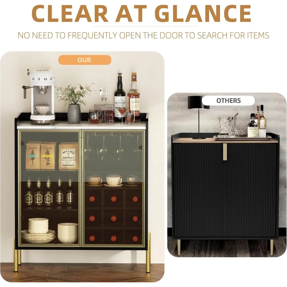 coffee bar cabinet with aluminum frame glass door, black wine bar & liquor cabinet, modern black sideboard buffet cabinet with s