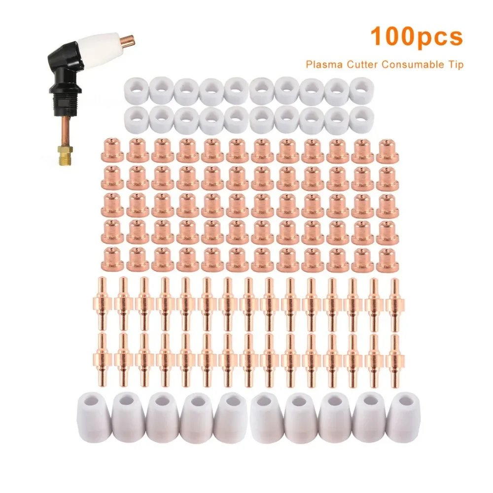 100pcs Plasma Cutting Consumables Kit With Electrodes Nozzle Cups Plasma Cutter Torch Tips Set Compatible With LG-40 PT-31