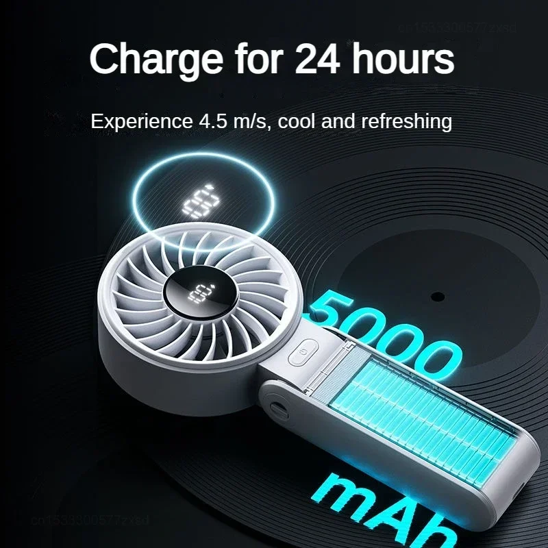  Outdoor 5000mAh Handheld Fan Foldable Portable Neck Hanging Fans 5 Speed Mute USB Rechargeable Mute Cooler Handheld Fans