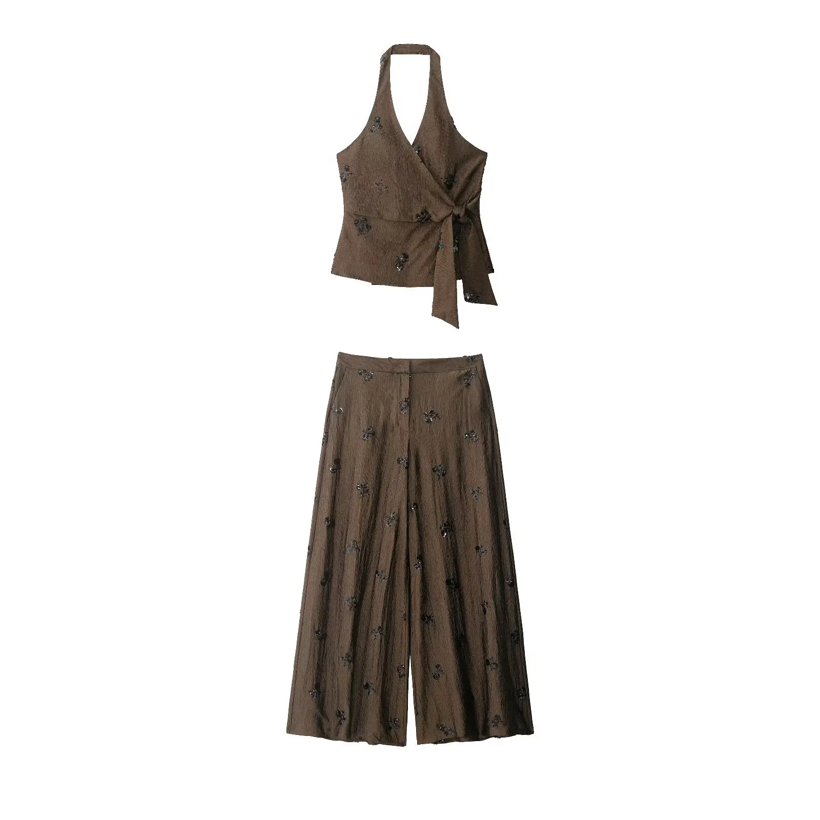 

Fashion Three-dimensional Bead Embroidery Suspender Wide-leg Pants Set 2026 Summer Set Casual Style Wear