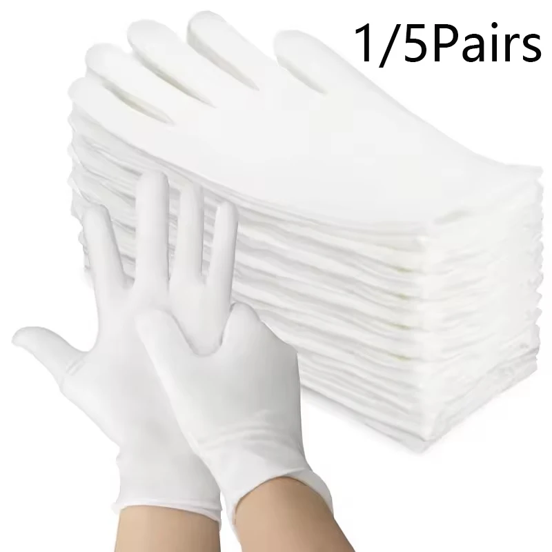 1/5Pairs Disposable Stretchable White Cotton Work Gloves Jewelry Inspection Gloves Men Women Household Cleaning Work