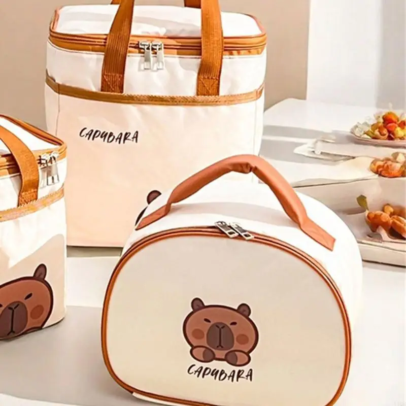 Insulated Lunch Holder with Capybara Print Aluminum Foils Lining Bag Waterproof Container for School Or Work Meals