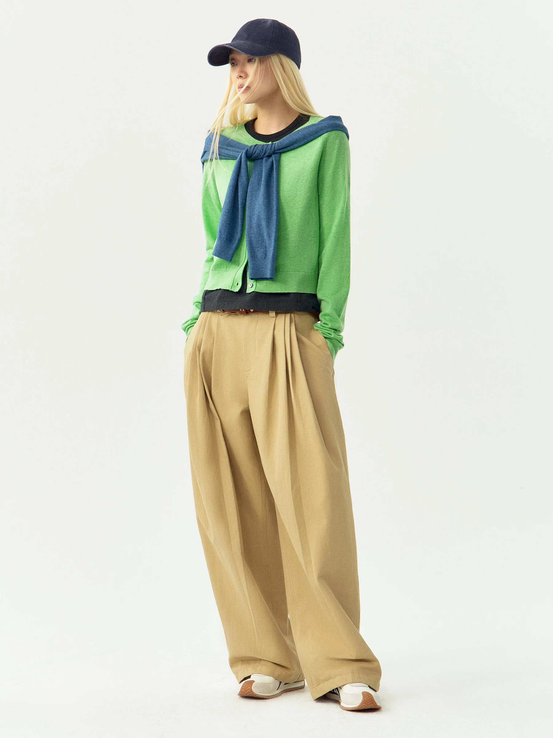 VERMO Casual Loose Mixed Nylon Linen Cotton Blend Pleated Design Classic Wide Leg Pants Elegant And Versatile Women's Trousers
