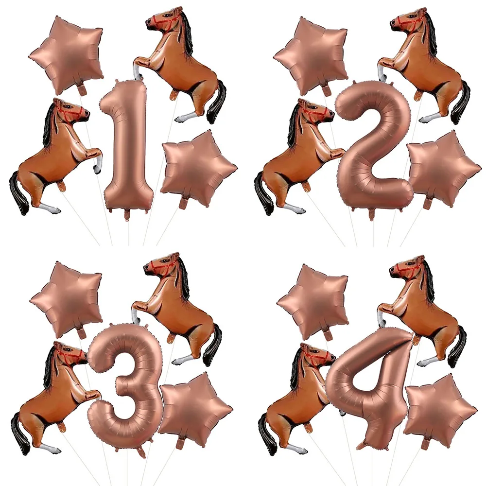 5pcs Horse Balloon Set 30inch Horse Shaped Balloons 32inch Number Balloon Star Balloon Racing Horse Themed Birthday Party Decors