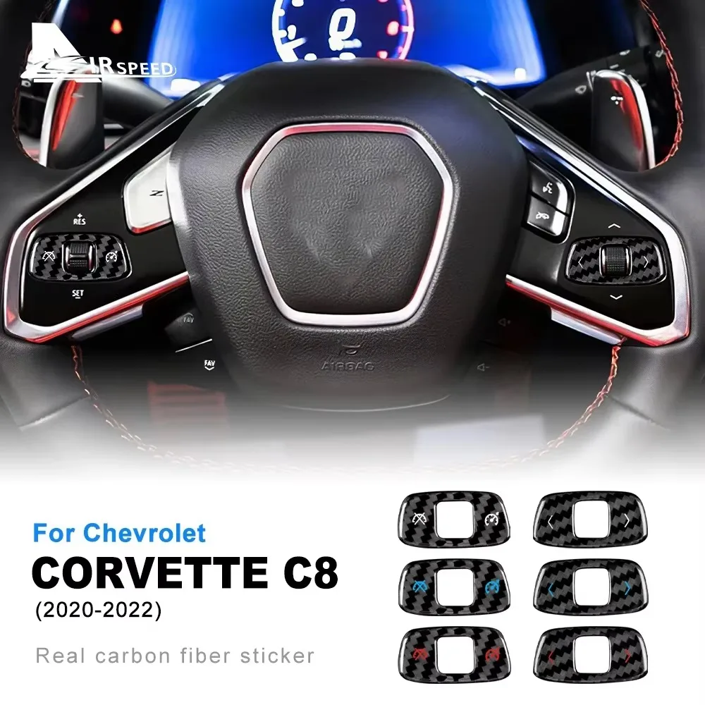 For Chevrolet Corvette C8 2020-2023 Carbon Fiber Steering Wheel Button Cover Trim Interior Sticker Accessories