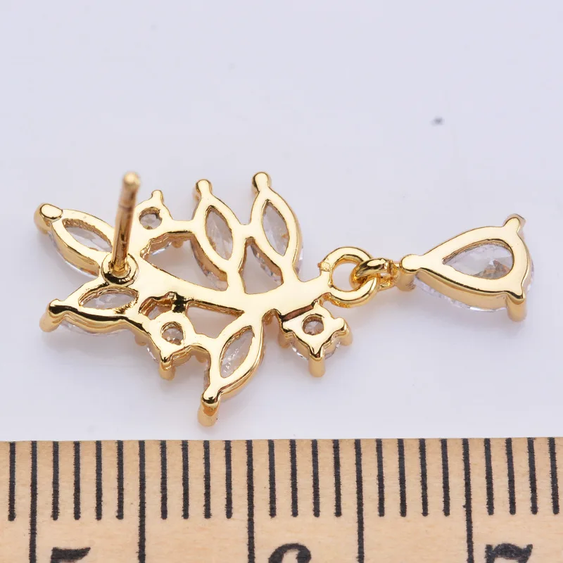 Color Retention Real Gold Plated Copper Zircon Flower Drop Earrings DIY Jewelry Making Findings Accessories