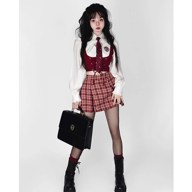 Women's British Student Uniform, College Fake Two Shirt, Jk Pleated Mini Skirt, Sexy Short Skirt Sets, Club Outfits, Autumn