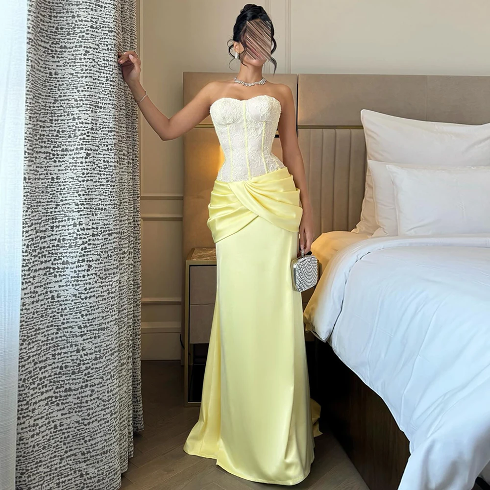 

Fashion Contrast Color Celebrity Gowns Strapless Sleeveless Evening Dress Lace Panel Train Customized Homecoming Dresses