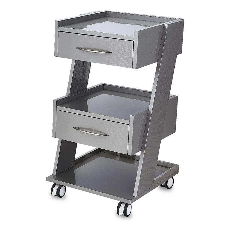 Dental Stainless Steel Cabinet with Two Drawer Mobile Dental Trolley
