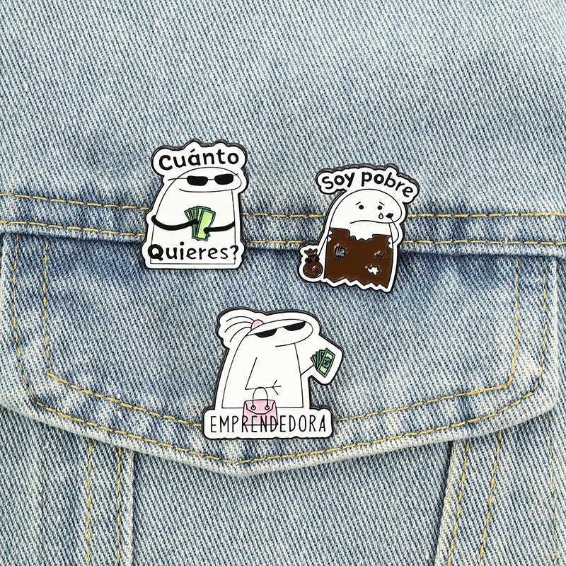 Pins de Esmalte con Memes de Rich Poor Flork, Citas en Español Soy Pobre EMPREENDEDORA, Broches, Insignias, Joyería Bonita y Divertida, Regalo para Amigos