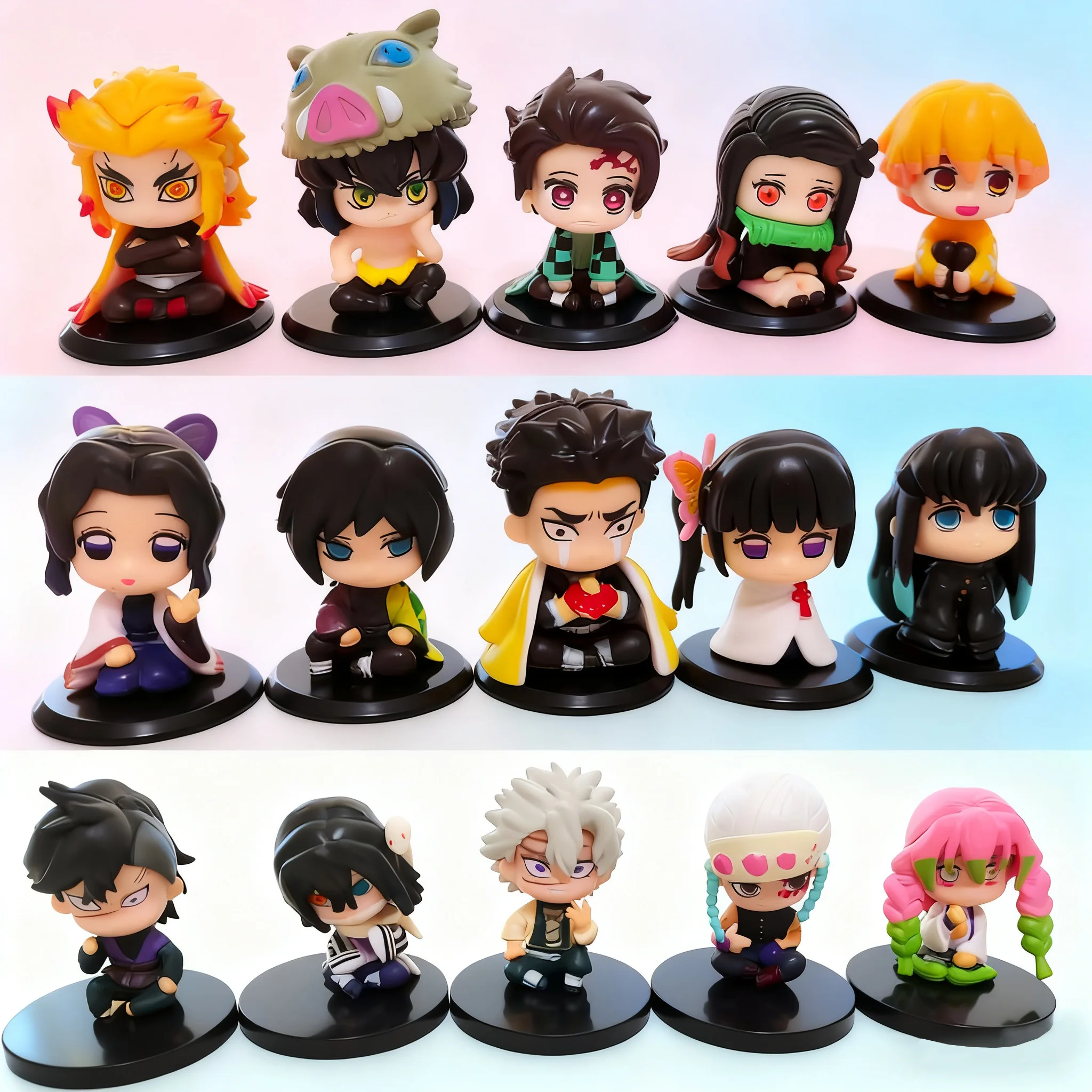 حار Q نسخة شيطان القاتل يجلس شبح دمية Tanjiro Nidouzi Inosuke Zenizu الشكل عمل الشكل الفيلم نموذج اللعب دمية