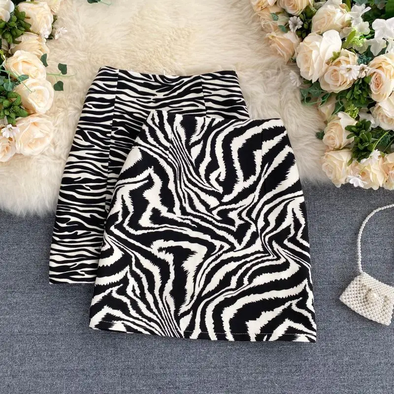 

Korean Zebra Print Midi Skirt Women's Faion Autumn 2023 New Arrival High Waist A-Line Skirt Ele Ladylike Sle