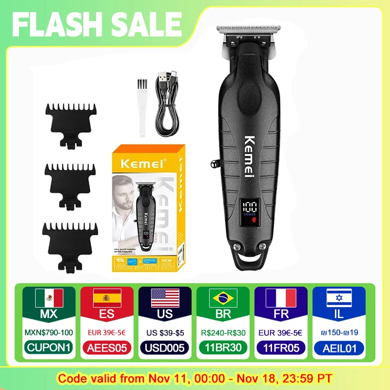 Kemei 2293 Professional Barber Hair Trimmer Zero Gapped Cordless Rechargeable Men Clippers Detailer Finish Hair Cutting Machine