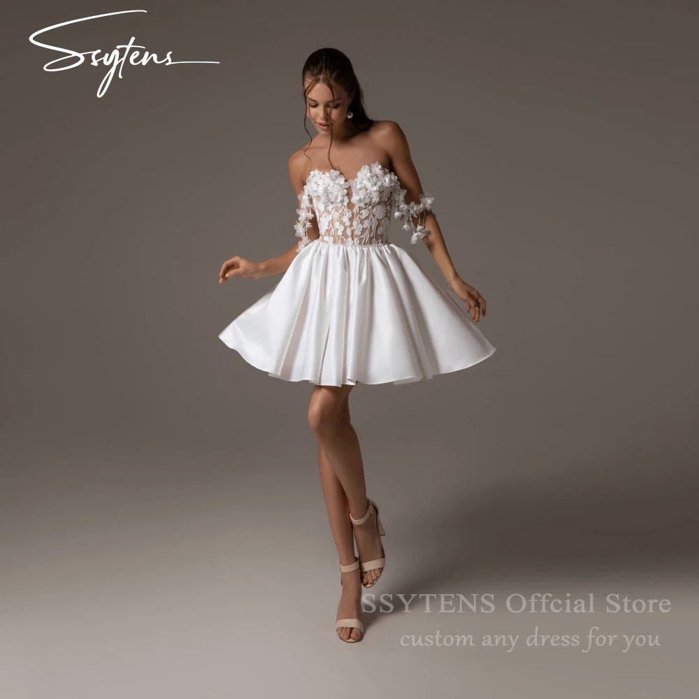 

SSYTENS Mini A Line Wedding Dresses Off Shoulder Appliques Modern Vestido De Noiva Lace Charming Short Bride Gowns Customized
