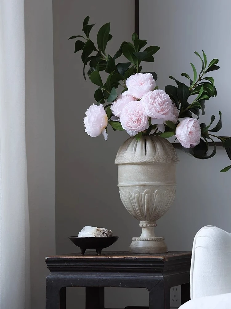 

Imitation jade old French retro vase high-end flower pot flower ware European-style villa high-end art ornament