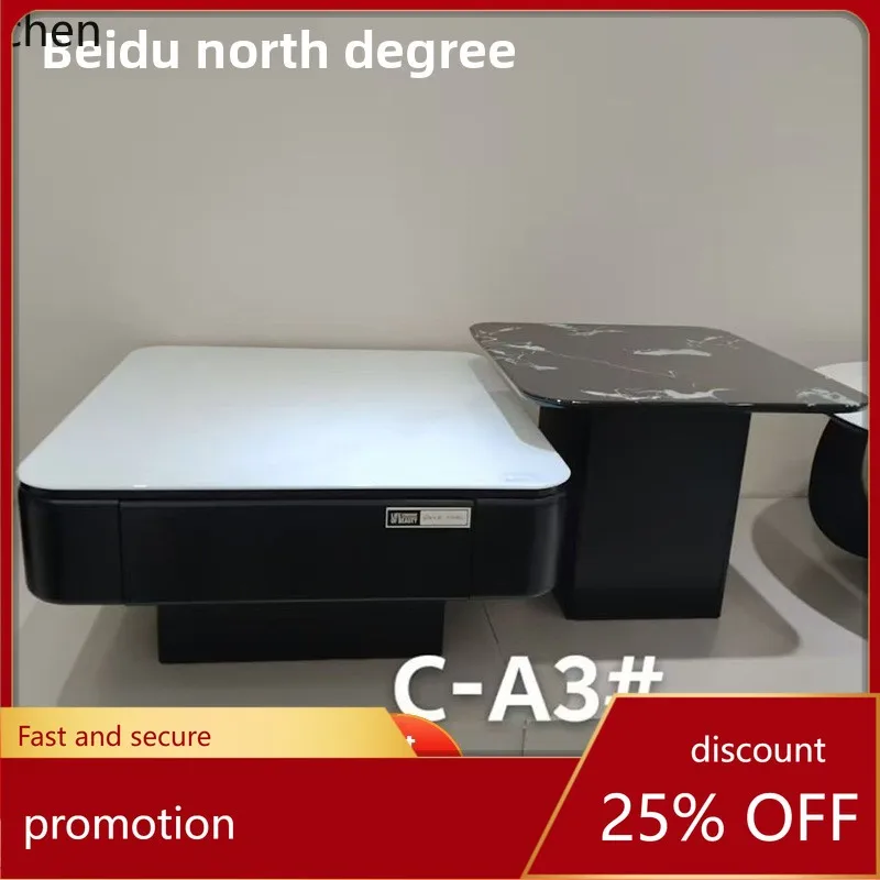 

HT Minimalist Coffee Table Square Furniture Vintage Style Home Use Extendable Simple Wabi-Sabi Style Round Coffee Table