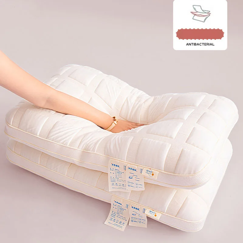 Super Soft Plaid Tons of Bread Pillow Slow Rebound White Massage Pillow for Hotel Home Single Sleep Cervical Orthopedic Pillow