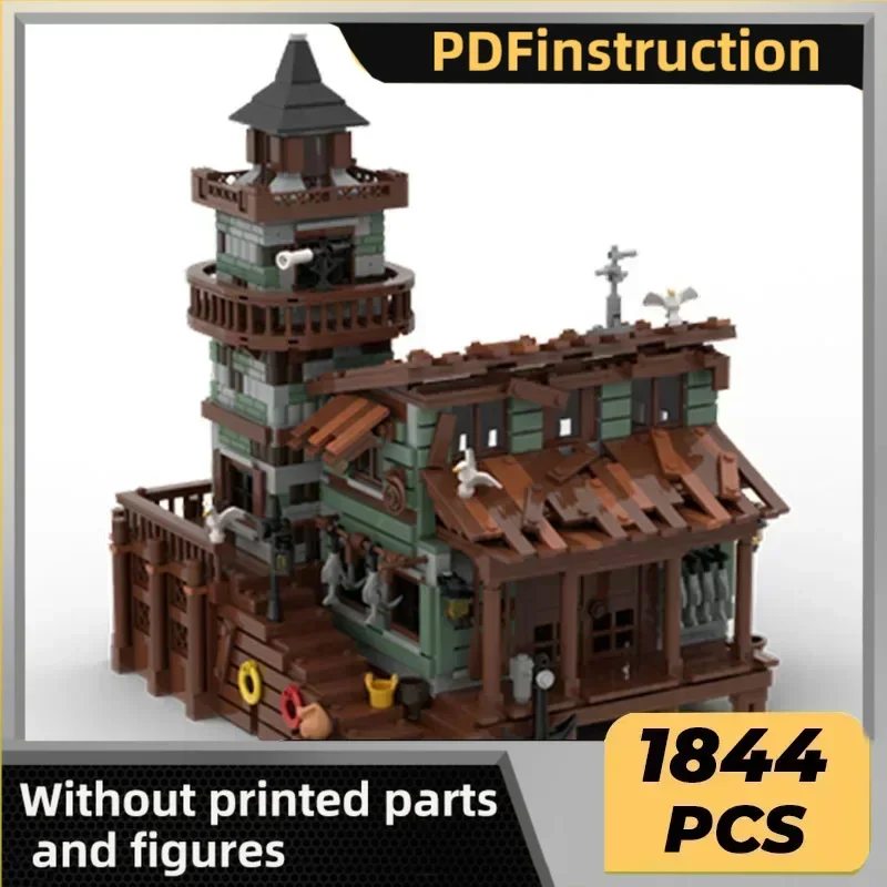 

Средневековая модель с видом на улицу Moc, строительные кирпичи, техника для дома рыбака, модульные блоки, подарки, рождественские игрушки, наборы «сделай сам», сборка