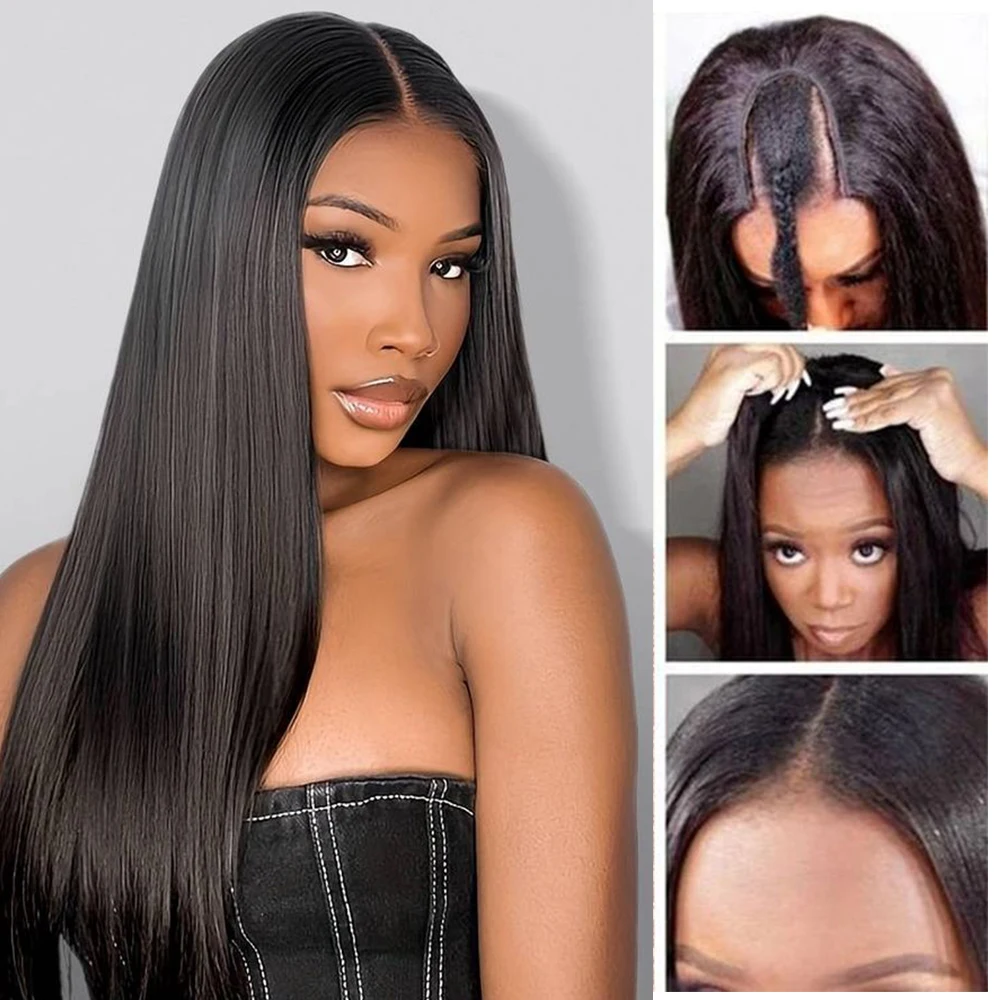 

Alibele Human Hair Wigs Burmese Human Hair Straight V Part Wig No Glue Minimal Leave Out Easicontour For Women Full Machine Made