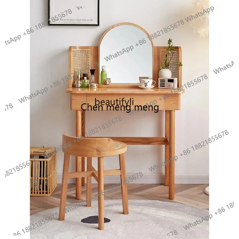new Japanese-Style Ins Rattan Dressing Table, Nordic Solid Wood Makeup Table, Modern Simple Small Apartment ss 26