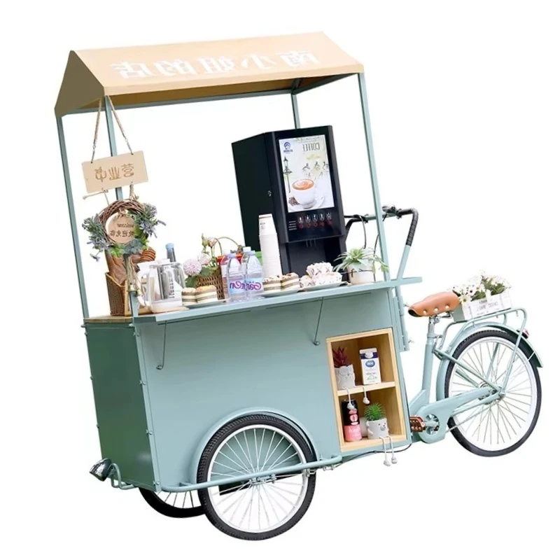 

Iron Art Flower Cart Commercial Outdoor Stall Multi-Functional Stall Mobile Sales Dining Coffee Cycling Bicycle Food Cart