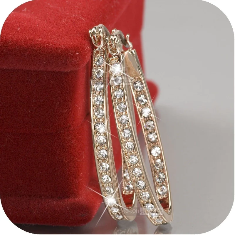 Shiny Zircon Inlaid Hoop Earrings for Women - Elegant Statement Jewelry Accessories