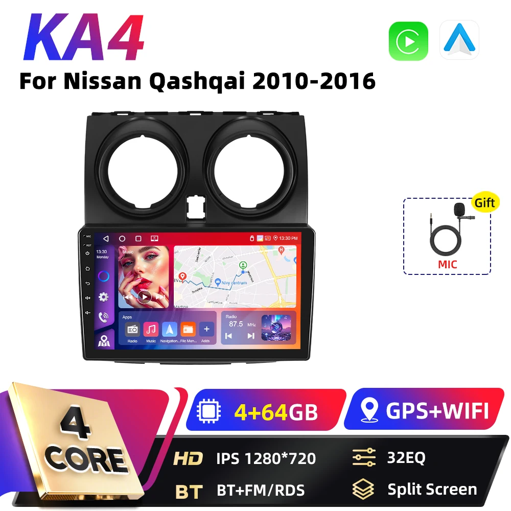 Podofo 8+128G Carplay 2DIN Android Auto Multimedia Speler voor Nissan Qashqai 2006 2007-2016 Intelligente Systemen GPS WIFI FM RDS